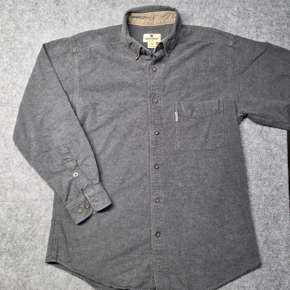 Woolrich Mens 6433 Charcoal Heather Flannel Button Down Shirt Size M